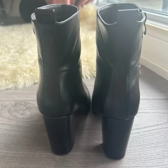 Black Leather Ankle Boot Heels - Picture 4 of 6